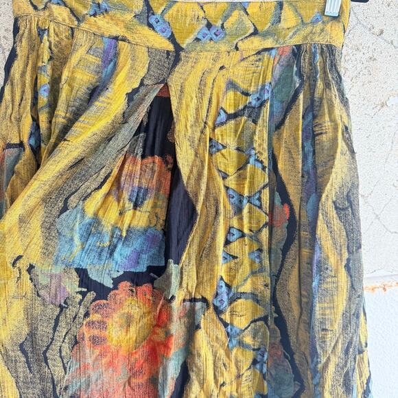 Vintage 90s Midi Skirt Crinkle Rayon Boho Abstract Art Teacher USA Made Size 14 - Picture 3 of 10